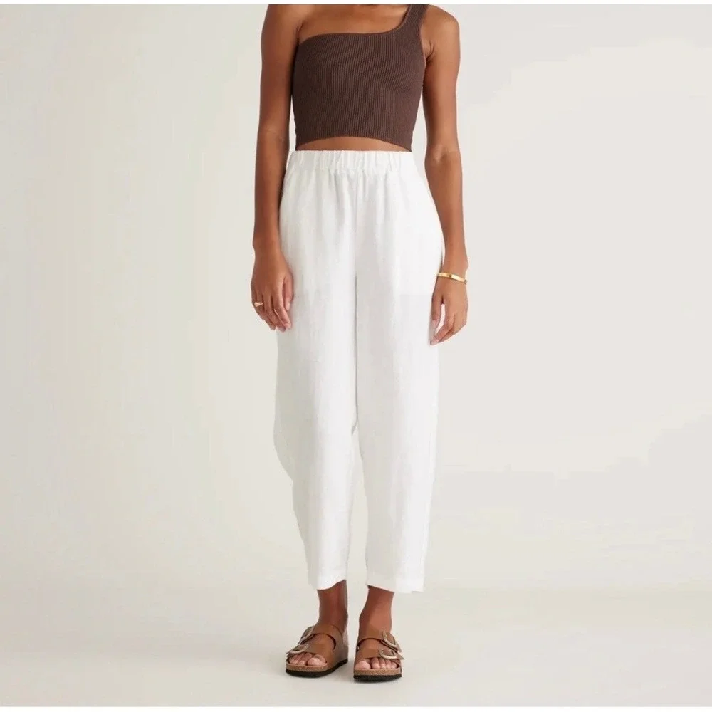Quince 100% European Linen Wide Leg Ankle Pull On Pant White 3X